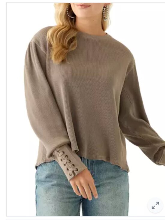 Free People Tops - Free People Lapis Cuff Crew Neck Long Sleeve T-Shirt Waffle Knit Taupe Dune XS
